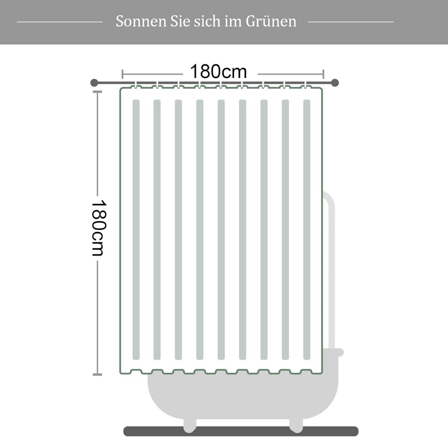Badvorhang 180x180 grün Bananenblatt Anti-Schimmel Wasserabweisend 12 Haken