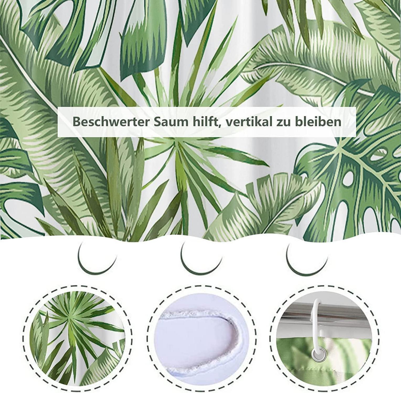 Duschvorhang 180x180 grün Bananenblatt Anti-Schimmel wasserdicht