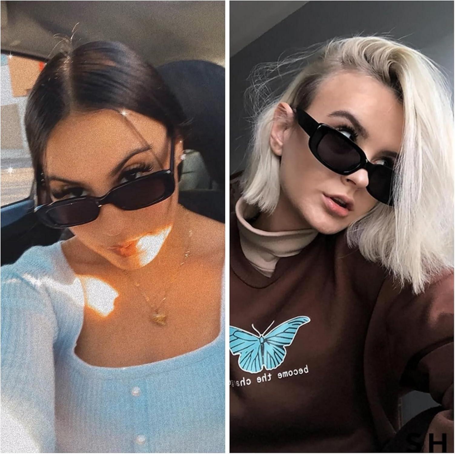 Set Rechteckige Retro Sonnenbrille Damen Vintage 4 Stück