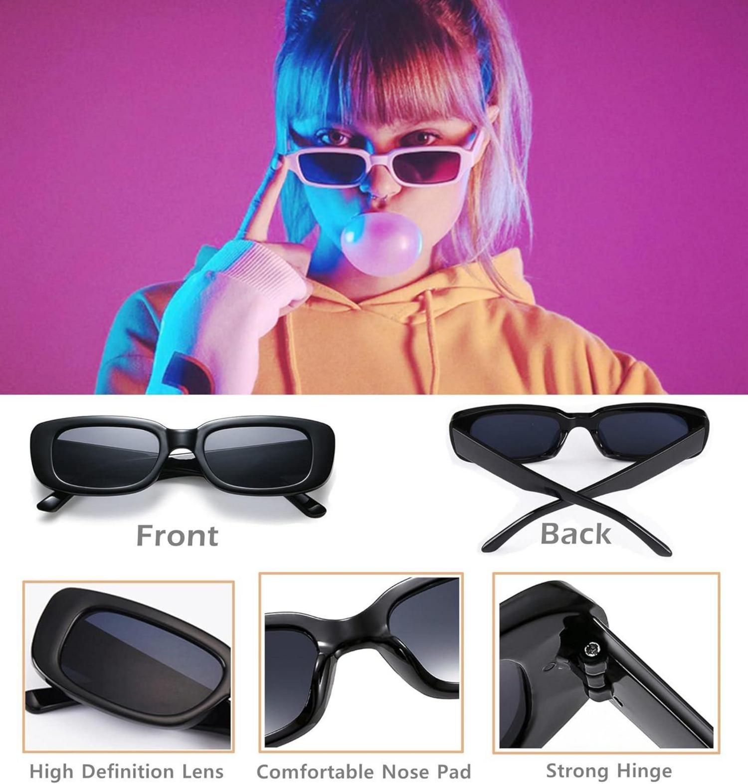 4er Set Retro Rechteckige Sonnenbrillen Damen Vintage Quadrat Brille