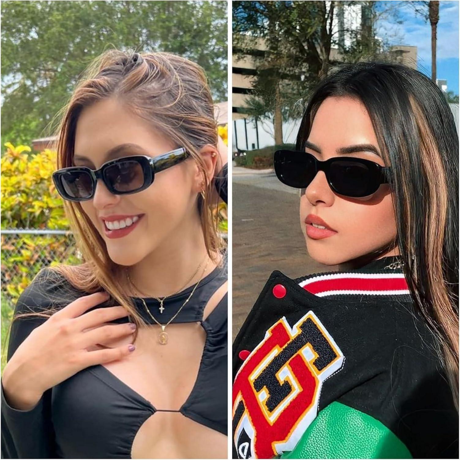 Rechteckige Sonnenbrille Set Damen Retro Vintage Trendy 4 Stück