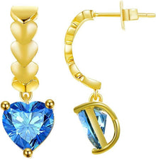 Goldene Herz Ohrstecker Zirkonia Vergoldet Blau Damen