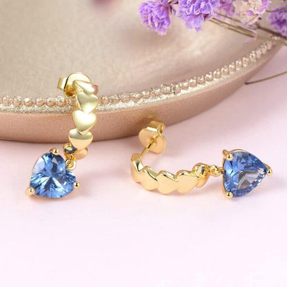 Ohrringe Gold Herz Zirkonia Vergoldet Blau Damen Geschenk