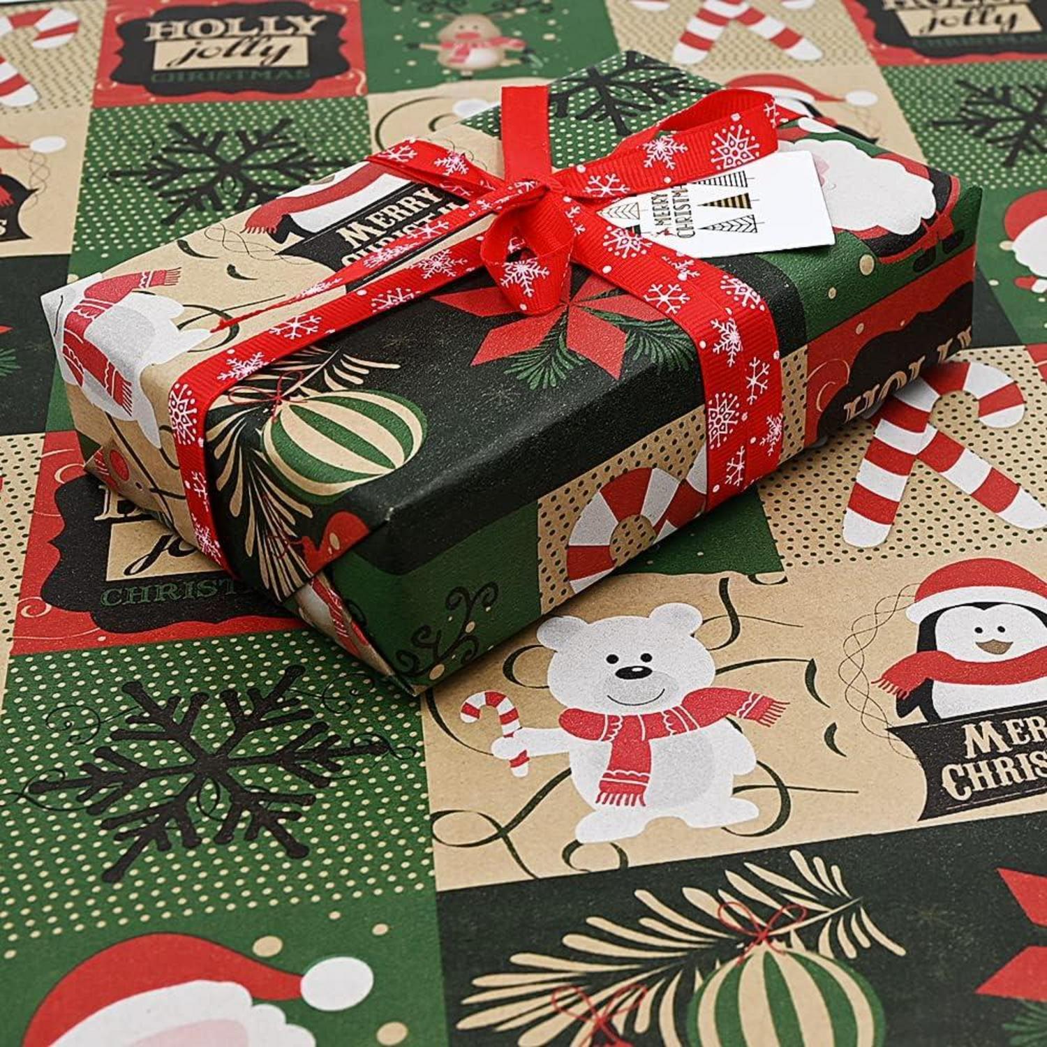 Weihnachtsgeschenkpapier 43cm x 15M Multicolor2 Kraftpapierrolle