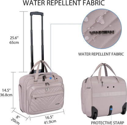 Rollende Laptoptasche für Frauen mit Rädern 15,6 Zoll Wasserabweisend RFID Taschen - Rosa