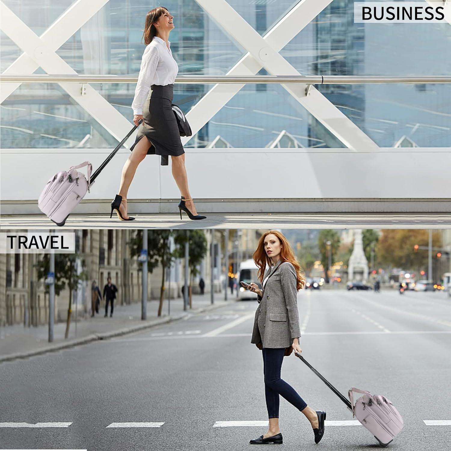 Rollende Laptoptasche Frauen mit Rädern 15,6 Zoll Rosa RFID