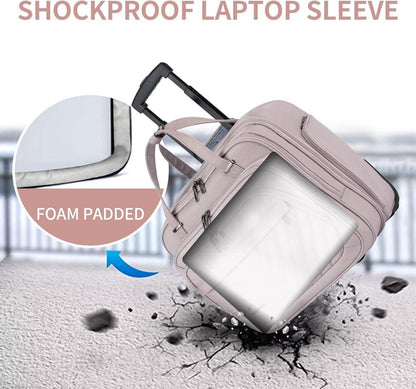 Rollende Laptoptasche mit Rädern 15,6 Zoll, RFID, Wasserabweisend, Rosa