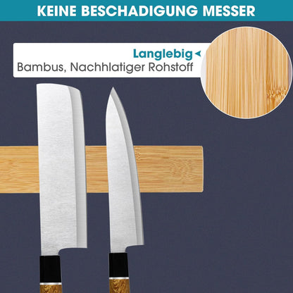 40cm Magnetleiste Messerholz Bambus - Extra starker Magnethalter ohne Bohren, selbstklebend
