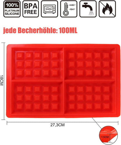Silikon Waffelform Backform 2 Stück Herz Rechteckige Rot
