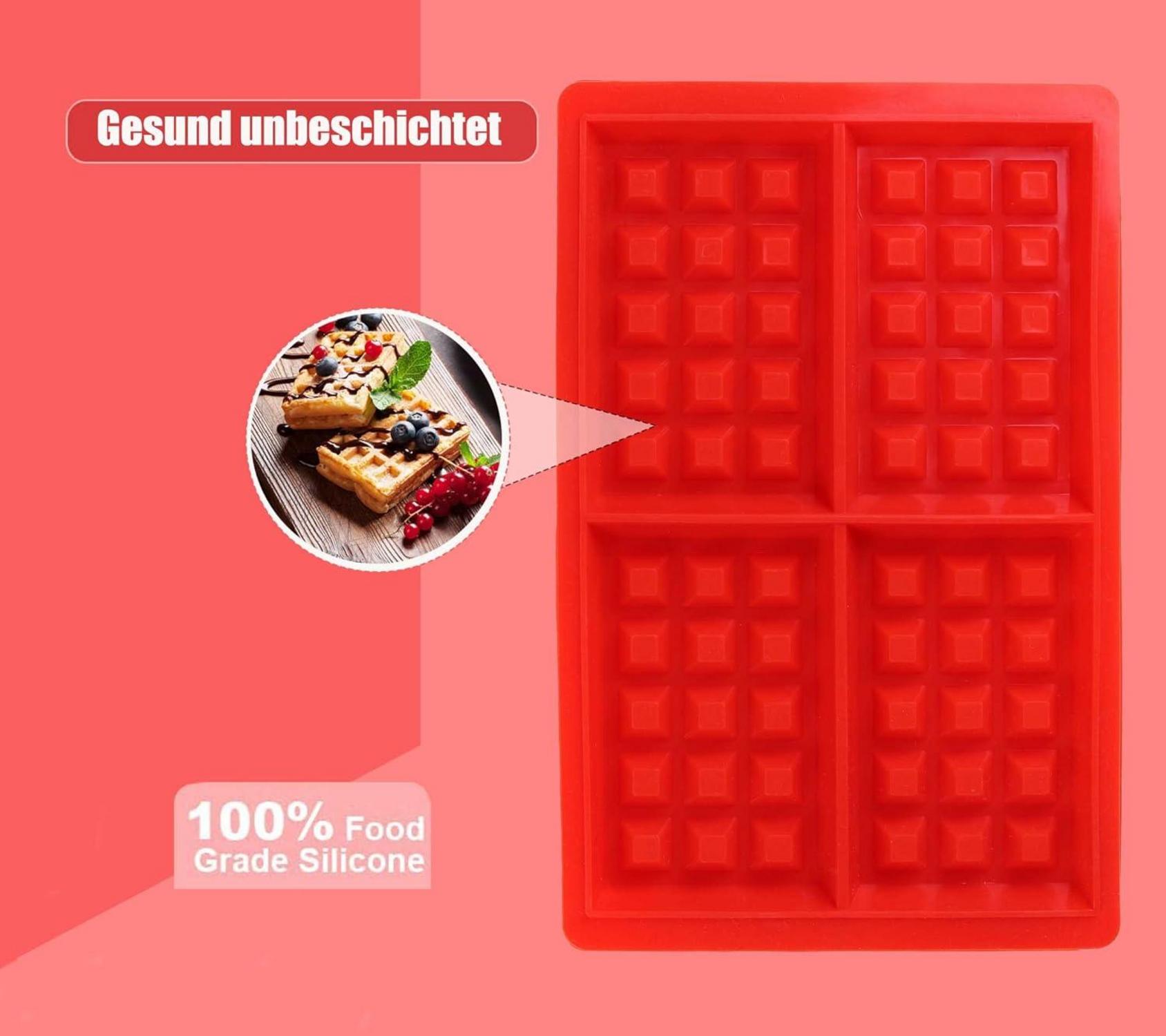 Silikon Waffelform Backform 2 Stück Herz und Rechteckig Rot