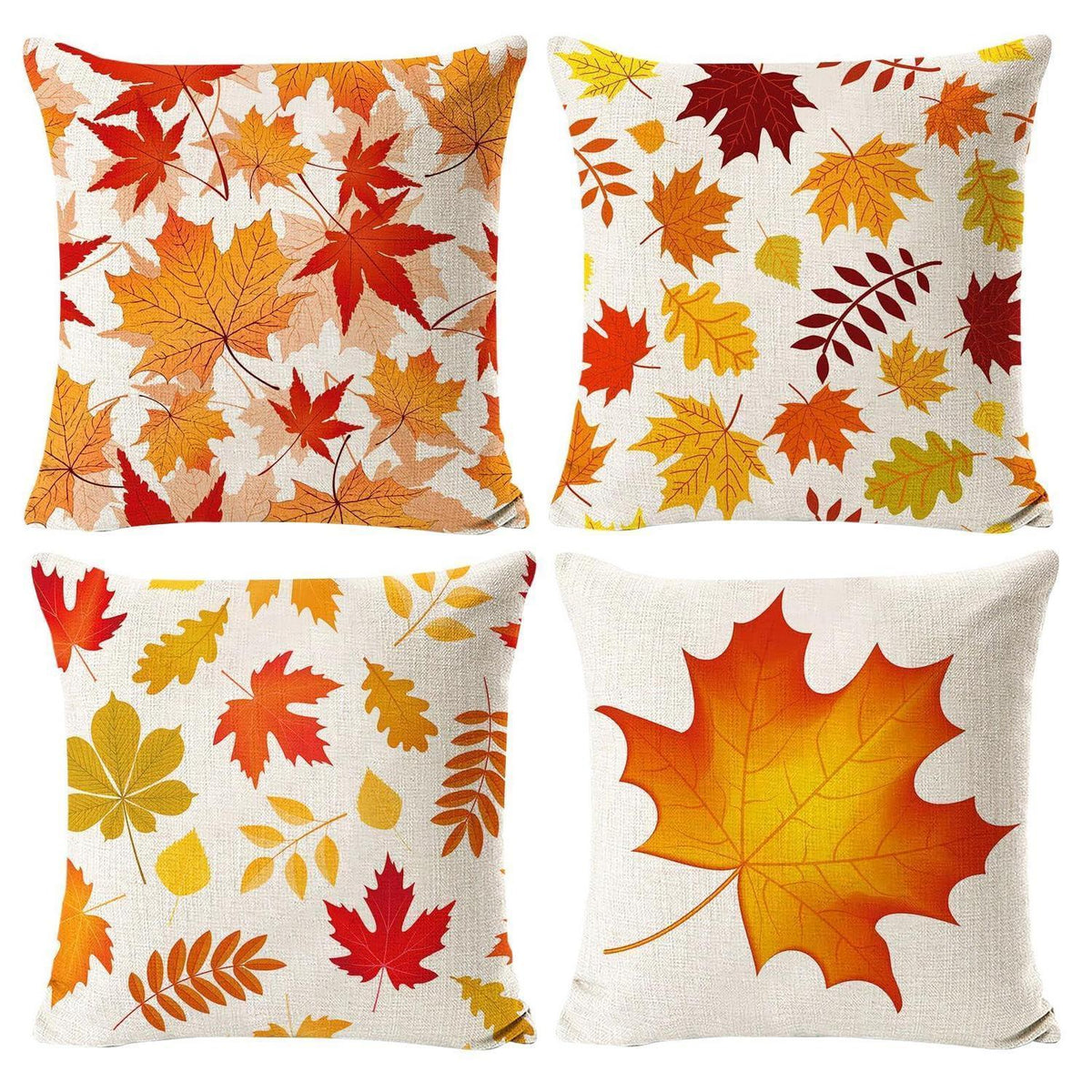 Herbst Kissenbezug Set 4er-Pack Ahornblatt & Kürbis 45x45 cm