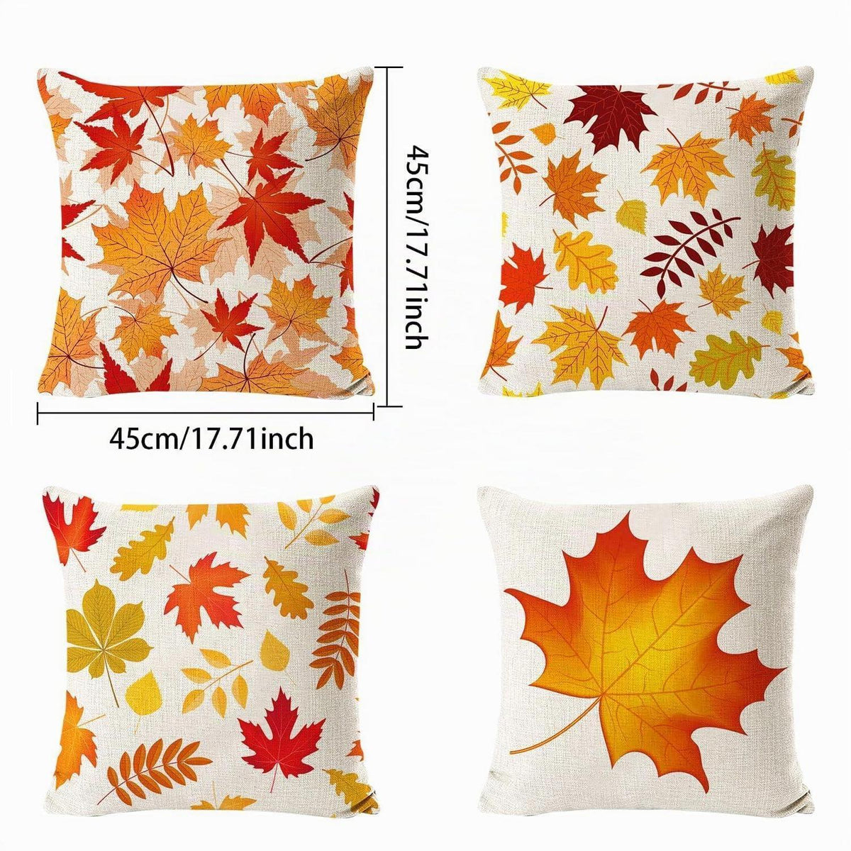 Herbst Kissenbezug Set 4er-Pack Ahornblatt & Kürbis 45x45 cm