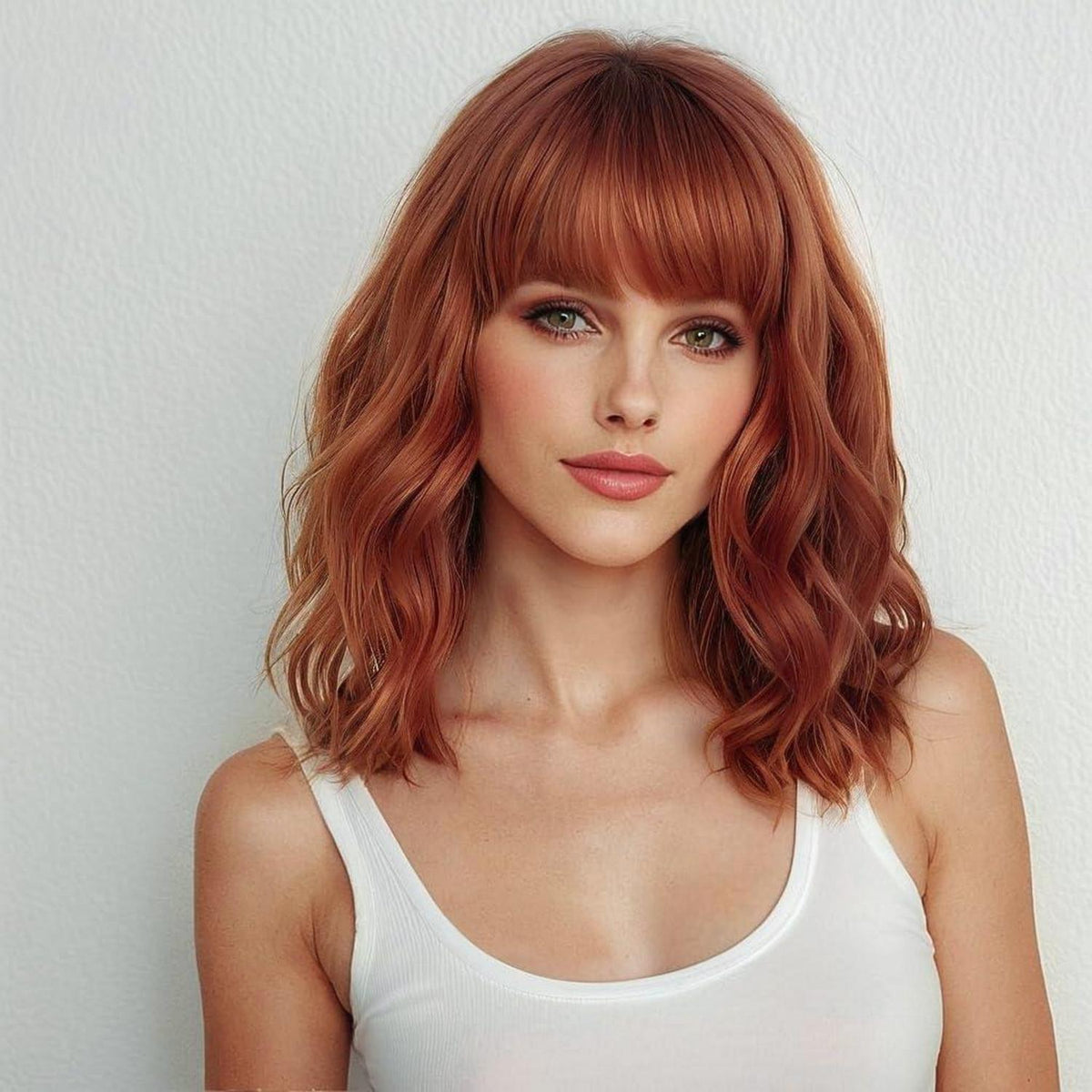 Kupferrote Bob Perücke mit Pony – Kurzhaar Perücke für Damen