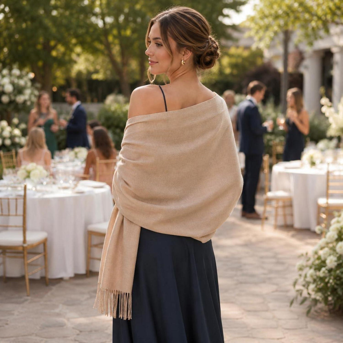 Damen Schal Festlich Pashmina Beige für Abendkleid Hochzeit