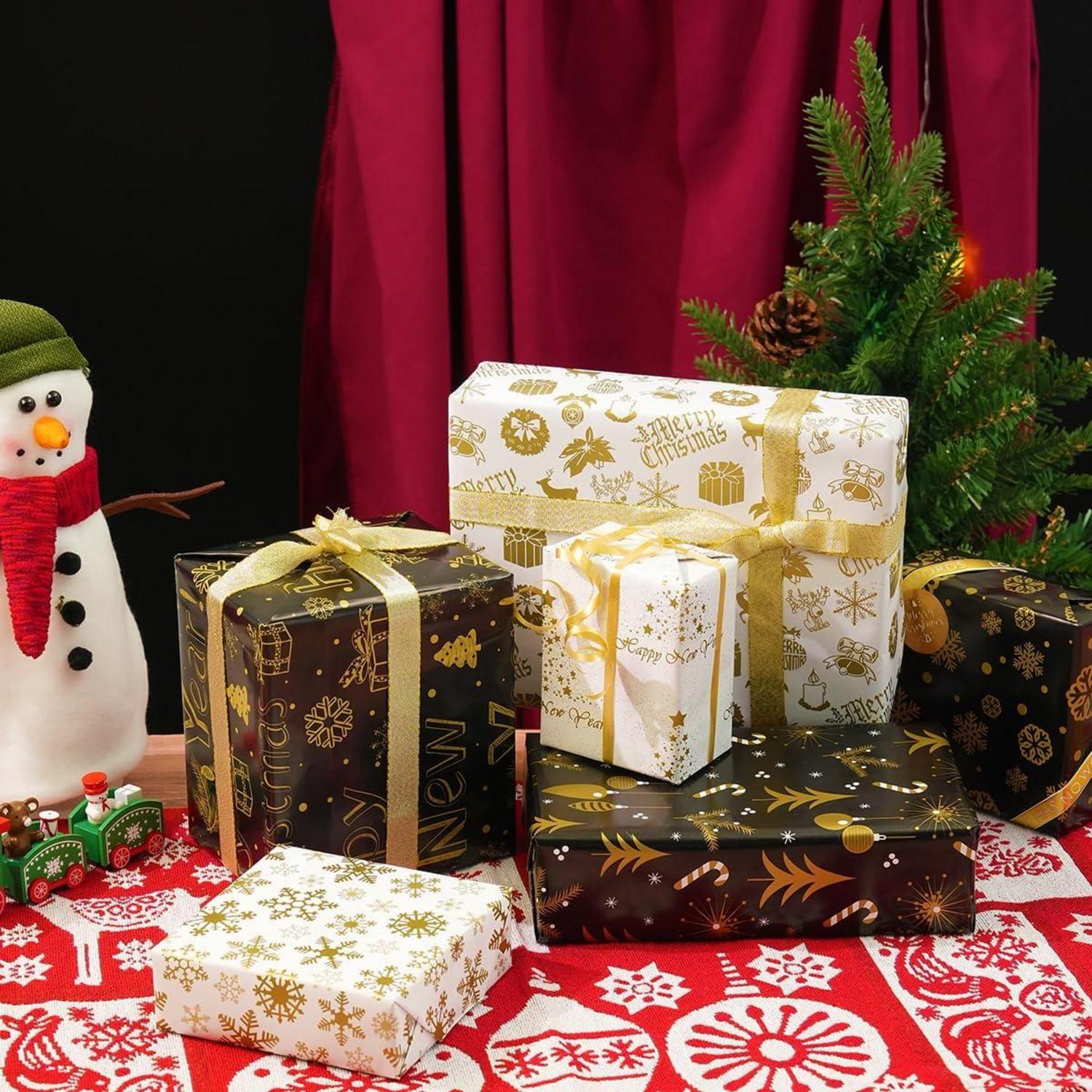 Weihnachtspapier Set 6 Blatt Gold Schwarz Schneeflocke Geschenkpapier 70x50CM