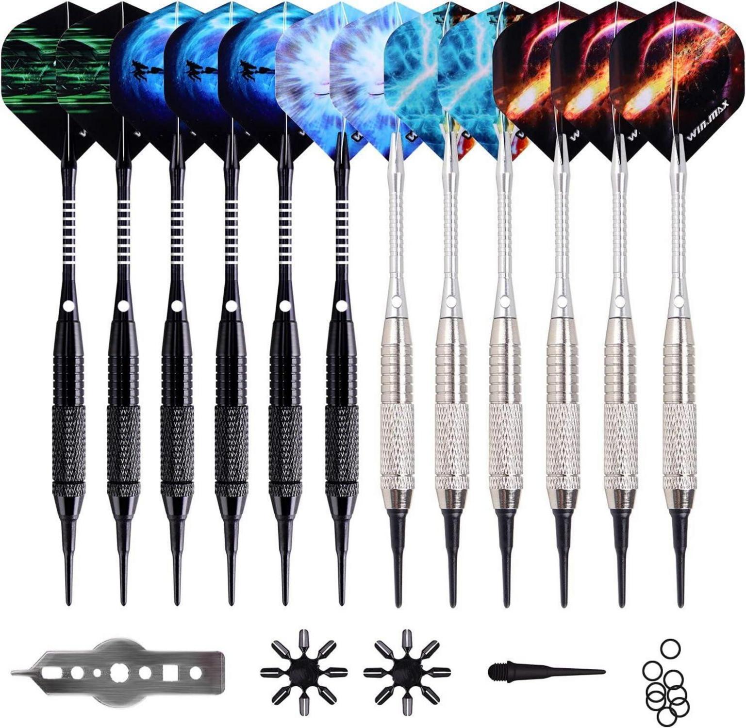 WIN.MAX Dartpfeile Set Softdarts 12 Stück Kunststoffspitze 18g