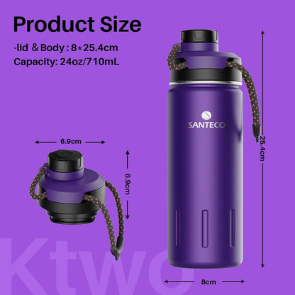 Isolierte Trinkflasche aus Edelstahl BPA-frei 710ml Violett