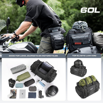 Motorrad Sitztaschen 40-60L Wasserdicht Rücksitztasche Gepäcktasche