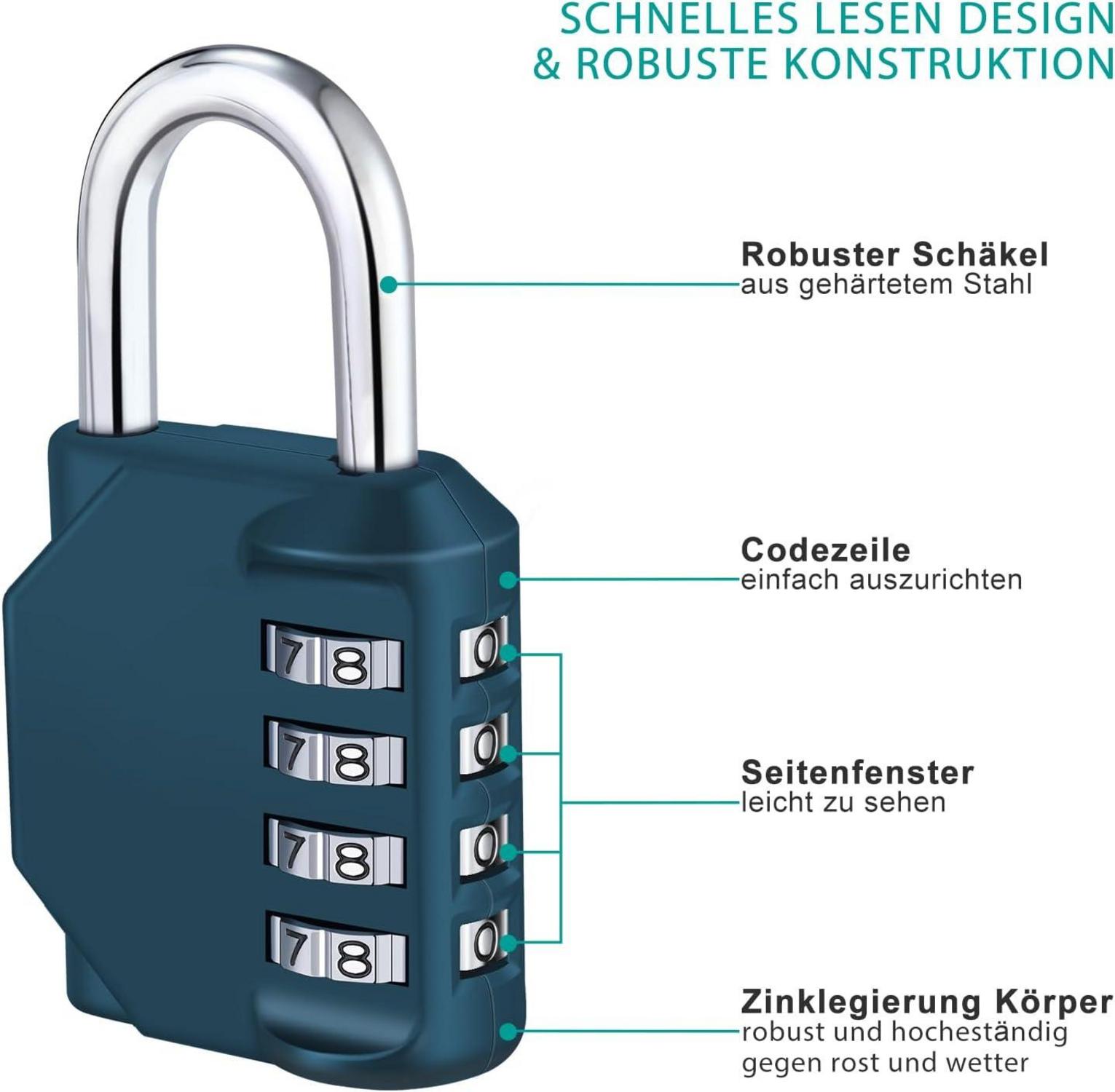 Zahlenschloss 4-stellig Vorhängeschloss Fitnessstudio Spindschloss