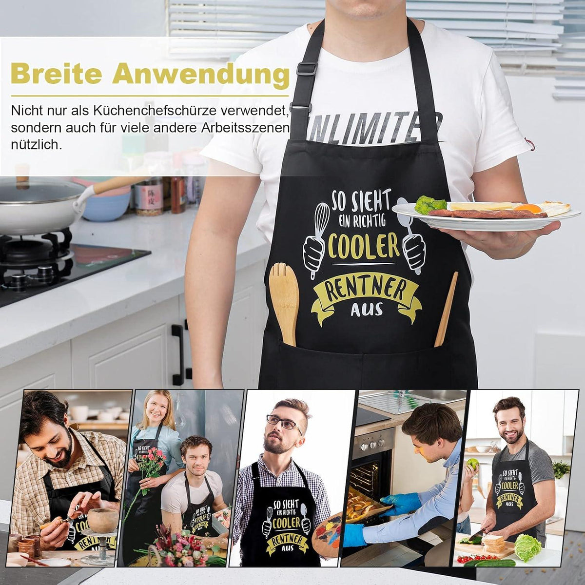 Lustige Schürze Für Männer – Verstellbar Mit 2 Taschen, Spruch „May The Forks Be With You“