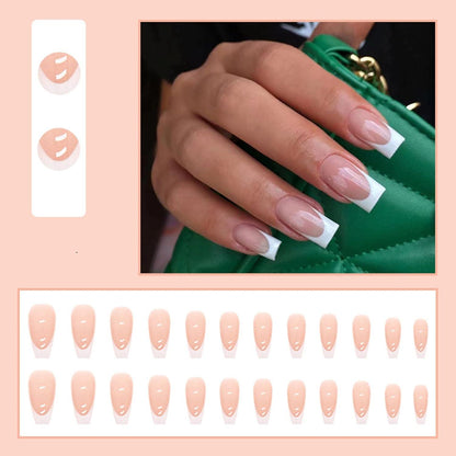 Press on Nägel Lang Milky White French Ballerina Fake Nägel 24er Set