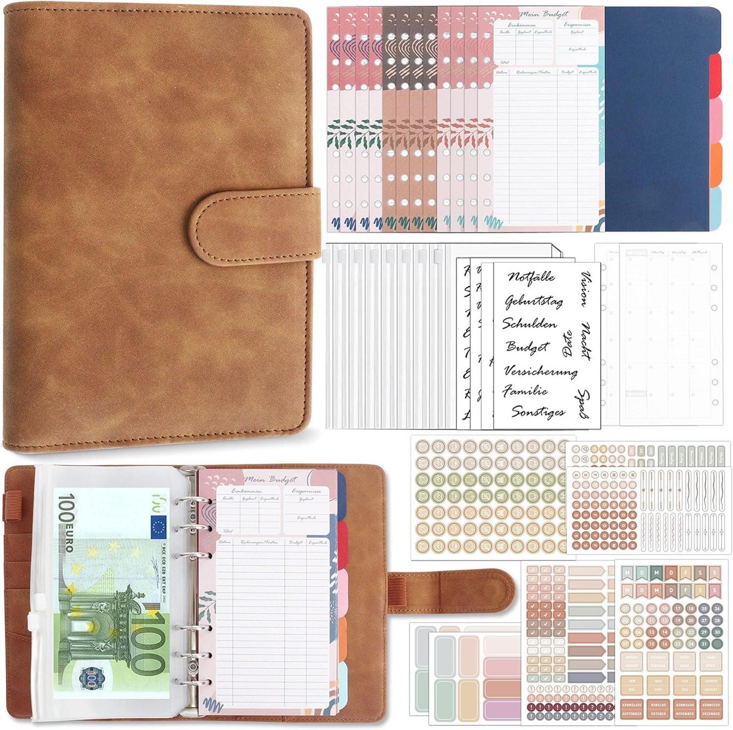 Budget Planner A6 PU Leder Set mit 12 Duplex-Budgetblätter
