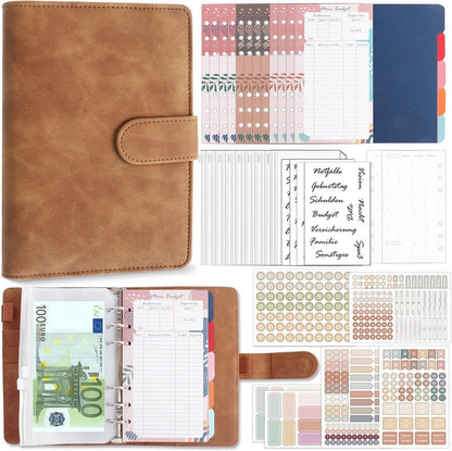 Budget Planner A6 PU Leder Set mit 12 Duplex-Budgetblätter