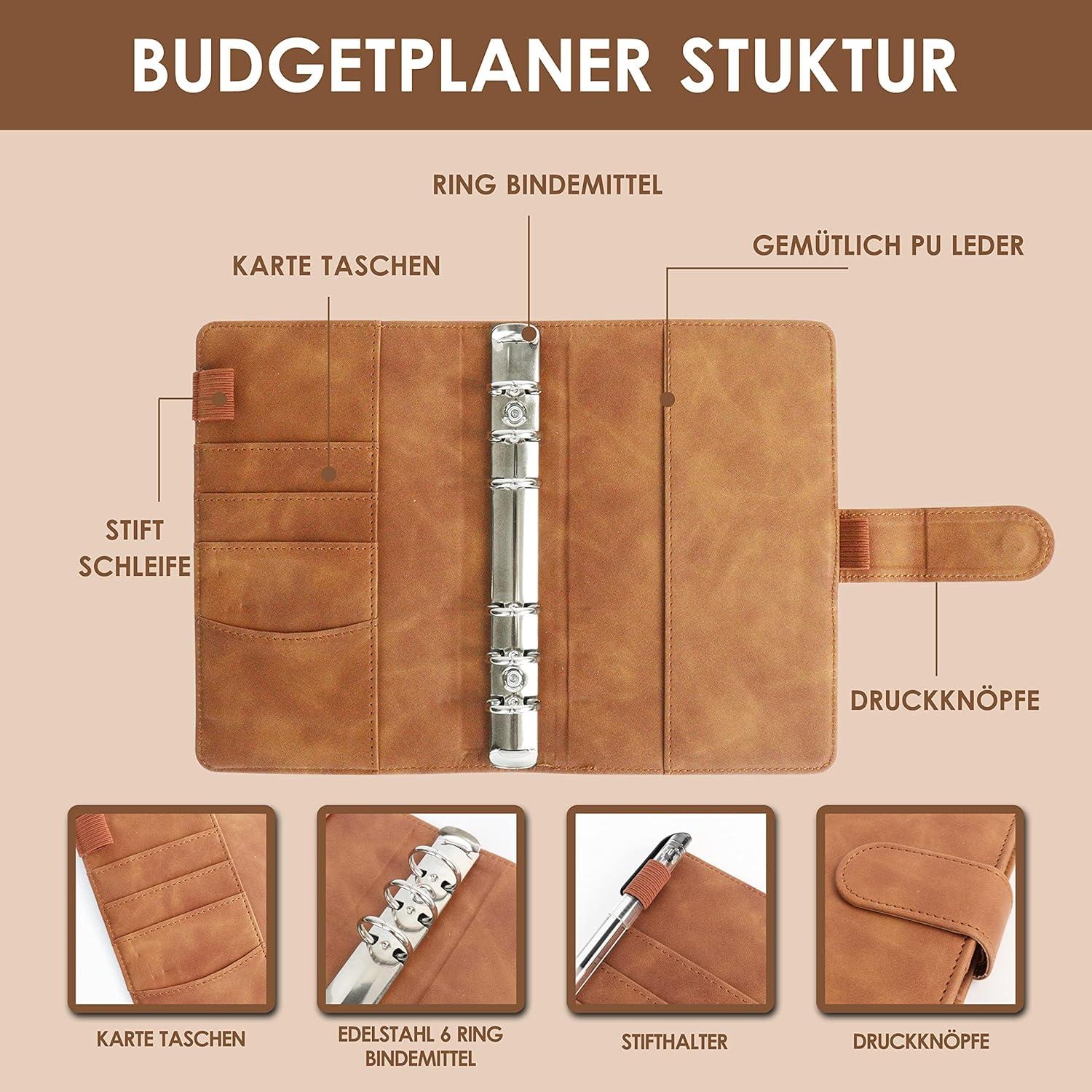 Budget Planner A6 PU Leder Set mit 12 Duplex-Budgetblätter