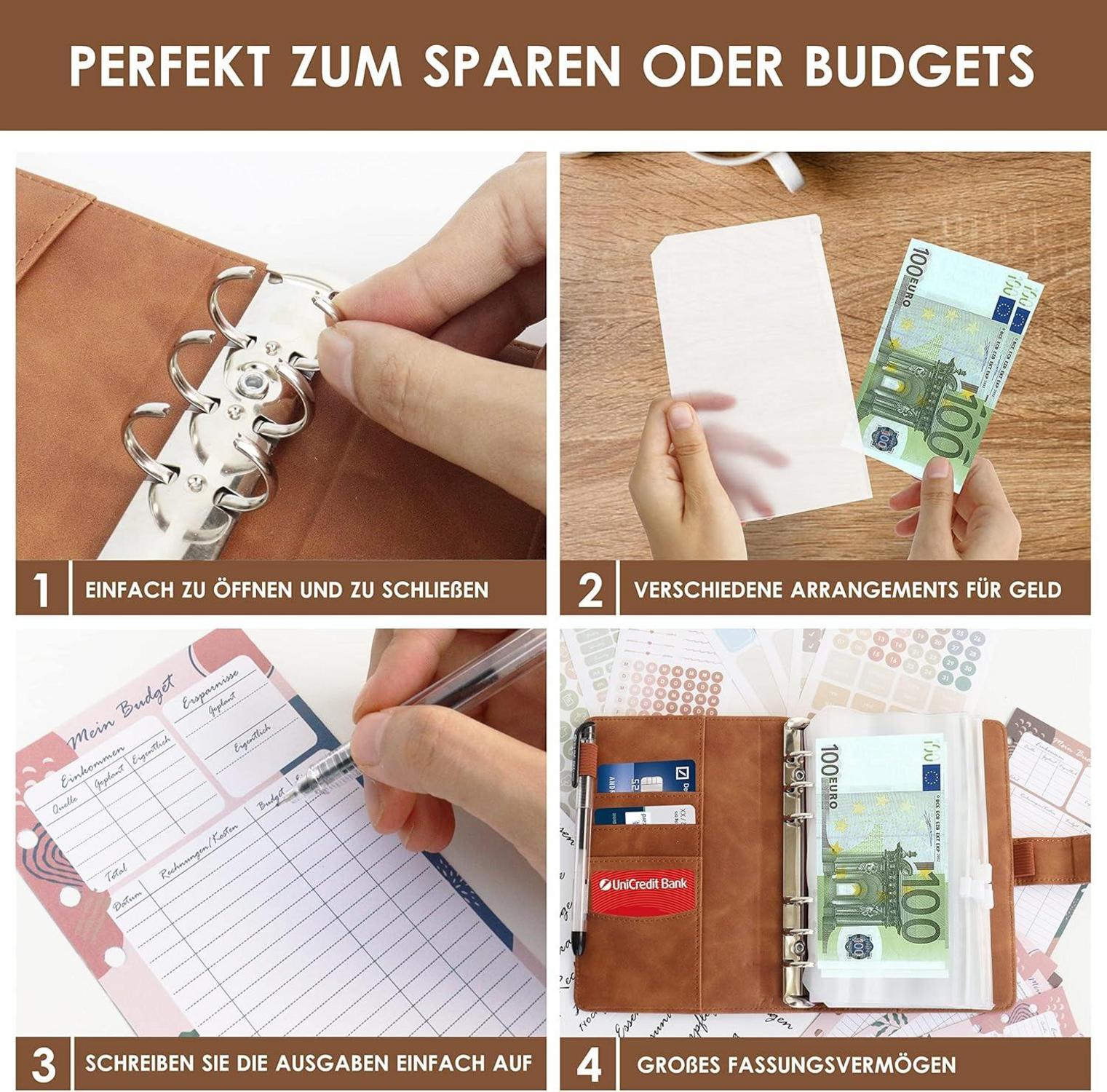 Budget Planner A6 PU Leder | Deutsch Startset mit Zubehör
