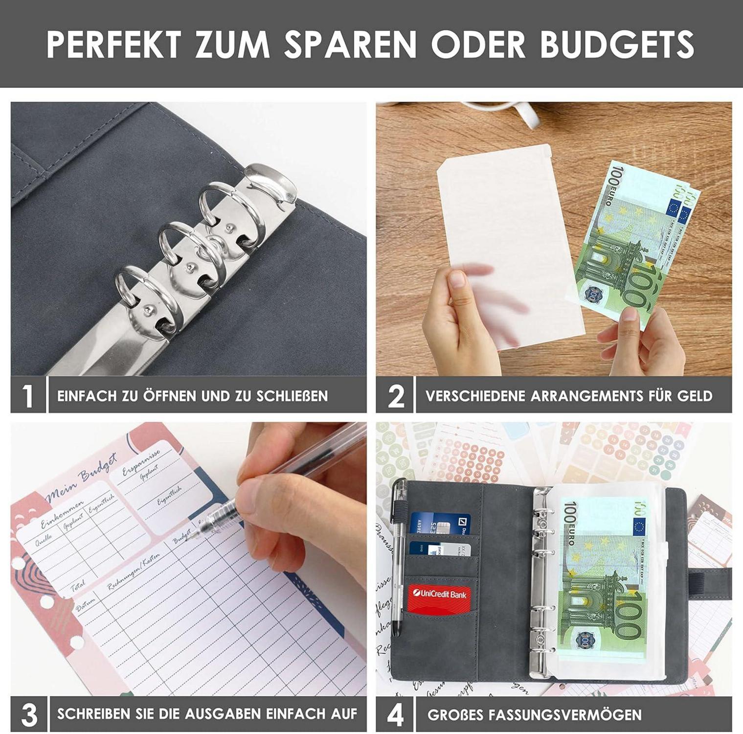 Budget Planner A6 PU Leder Deutsch Startset 12 Duplex-Budgetblätter 14