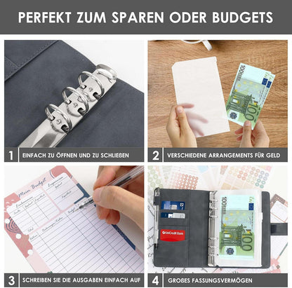 Budget Planner A6 PU Leder Deutsch Startset 12 Duplex-Budgetblätter 14