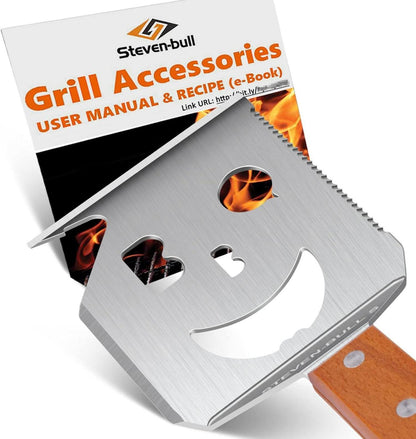 7-in-1 Grillspatel aus Edelstahl mit Holzgriff für Outdoor-Grillen