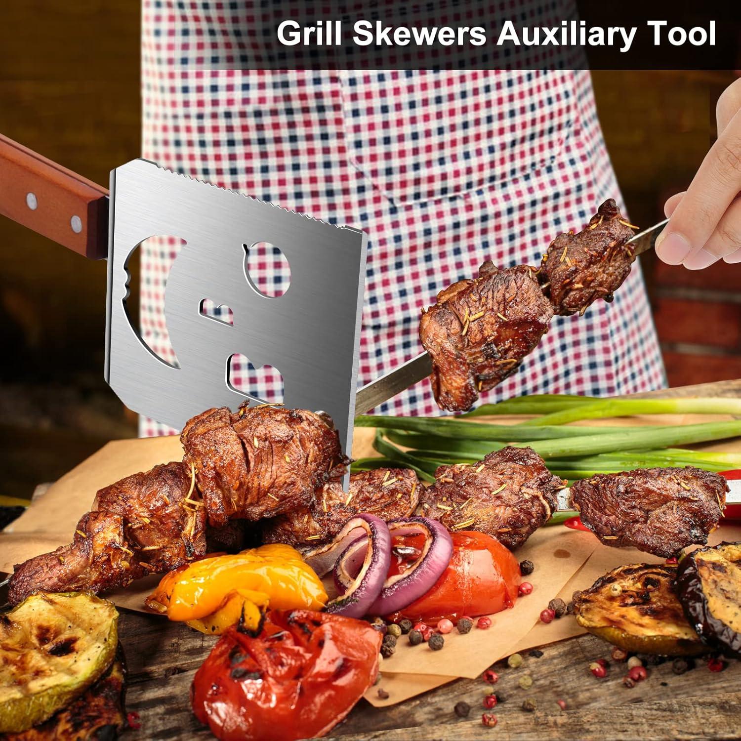 7-in-1 Grillspatel Edelstahl Grill-Werkzeug Holzgriff BBQ Utensilien