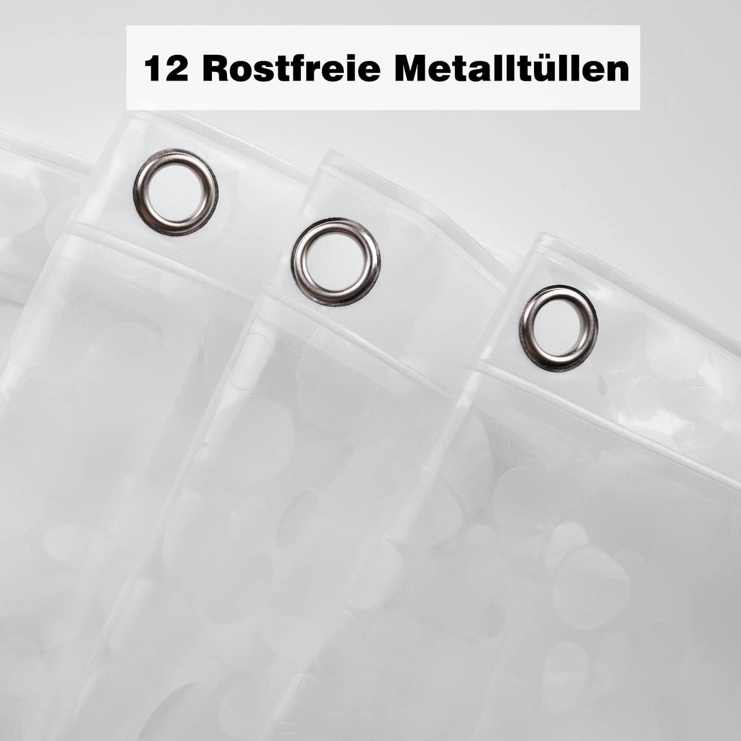 Duschvorhang Transparent 180x190cm Wasserdicht mit Magnet & Gewicht
