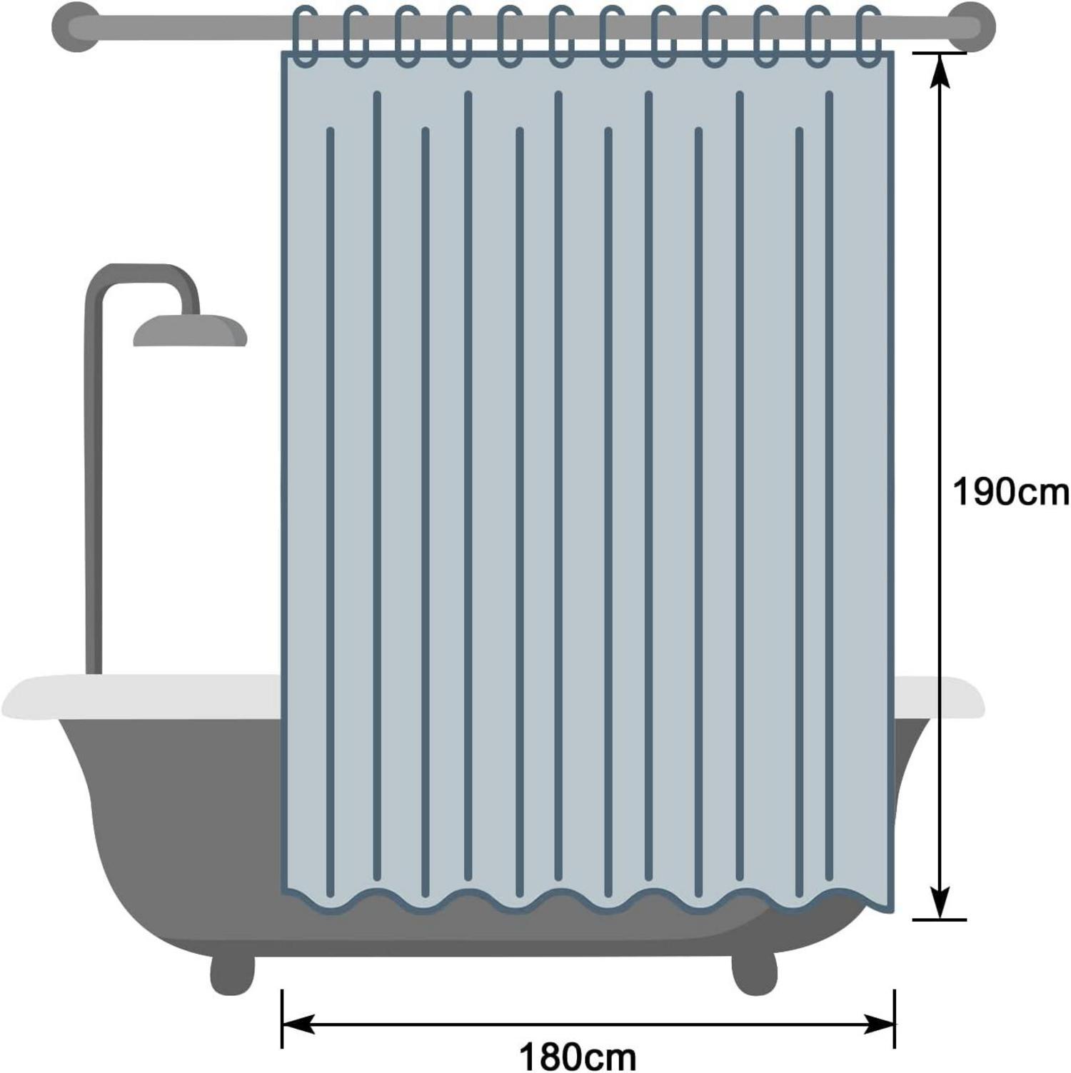 Duschvorhang 180x190 cm Eva Transparent Antischimmel mit Magneten