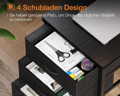 ODK L-förmiger Schreibtisch mit USB-Ladeanschluss und Steckdose, Schwarz 140x80cm