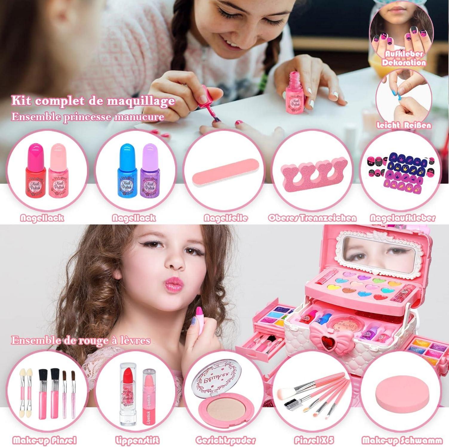 Kinderschminke Set Mädchen Make Up, 57-teiliges Schminkkoffer Spielzeug