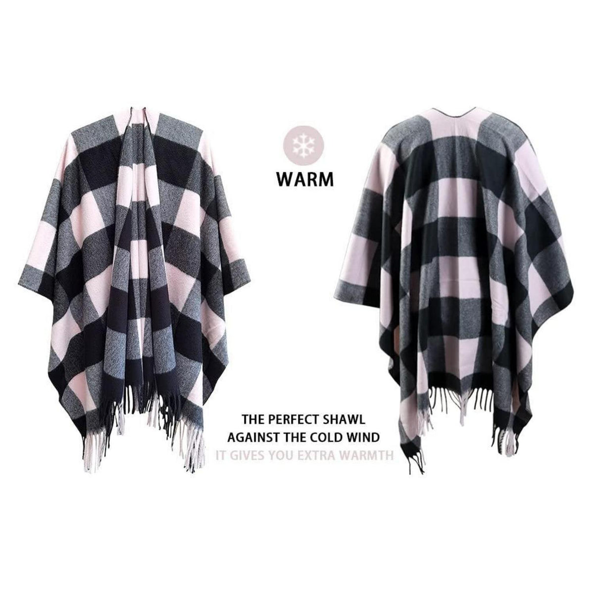 Karierte Damen Poncho Winter Schal aus Faux Kaschmir