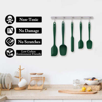 HOTEC Pfannenwender-Set aus Silikon, antihaftbeschichtet, spülmaschinenfest, BPA-frei, dunkelgrün, 5-teilig
