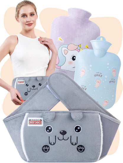 Wärmflaschengürtel mit Weichem Bezug 1,3L - Grau Grün