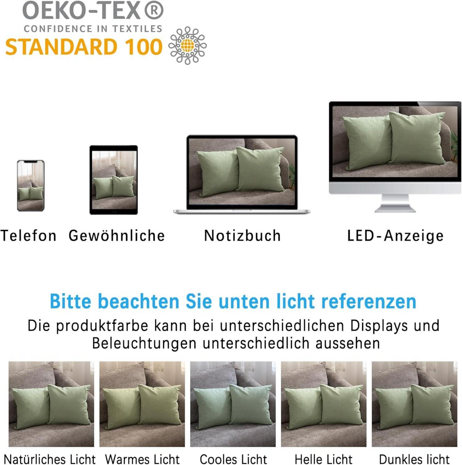 2er Set Kissenbezug 40x40 cm Hellgrün Baumwolle Reißverschluss