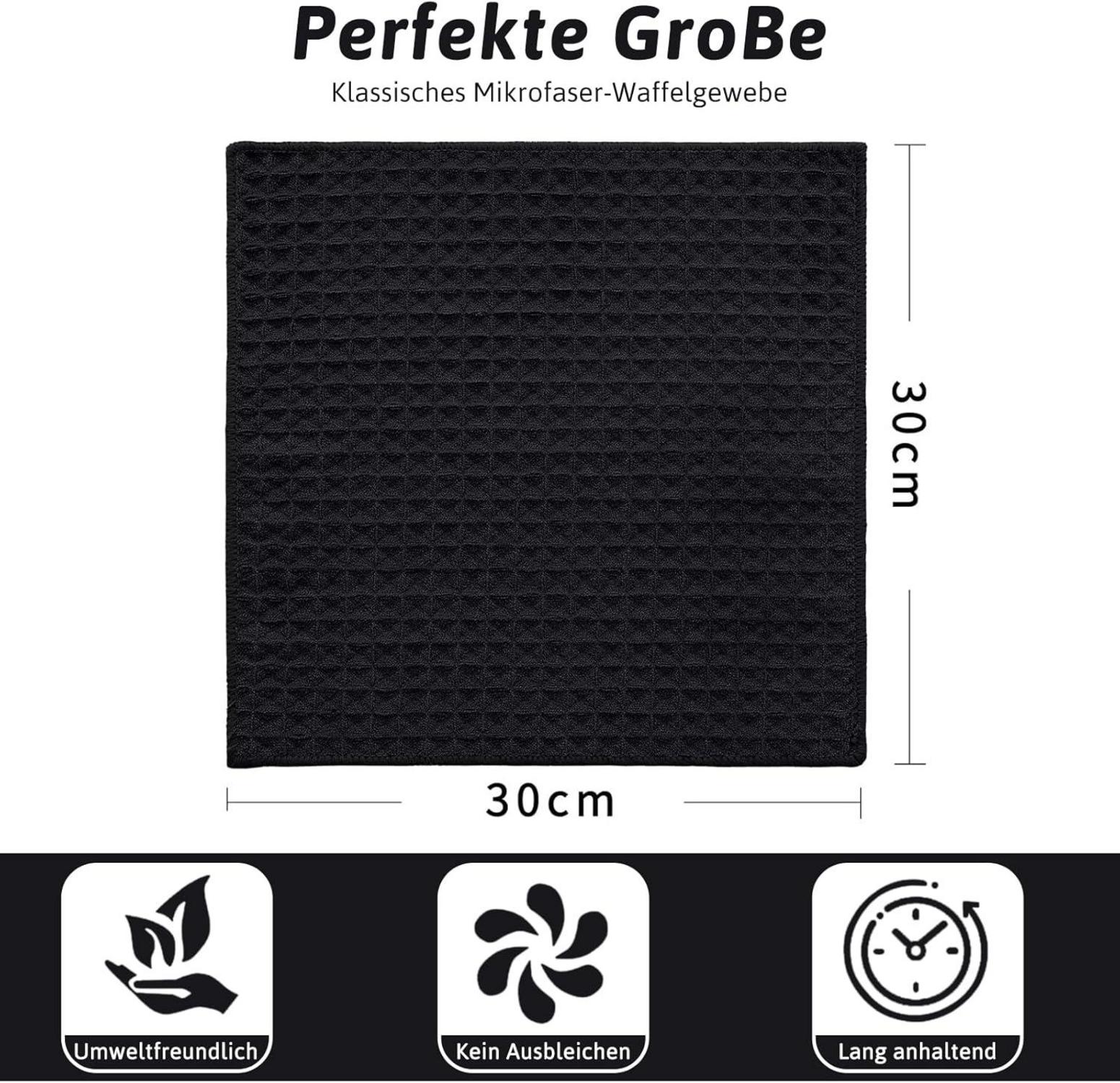 Moosfor Mikrofasertuch 6er-Set 30x30 cm Saugfähige Küchentücher Schwarz