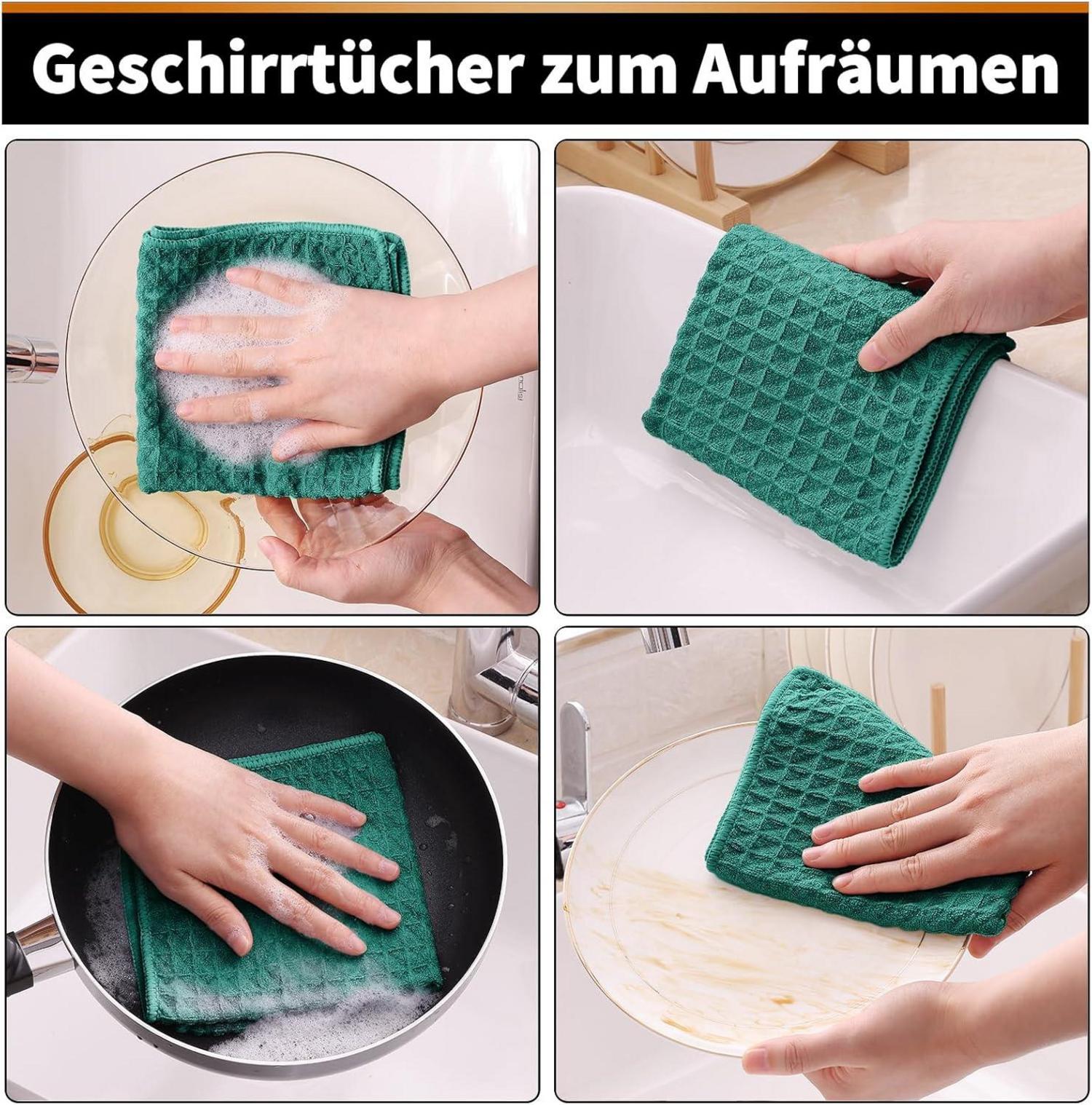 6er-Set Mikrofasertücher Saugfähige Küchentücher Grün 30x30cm