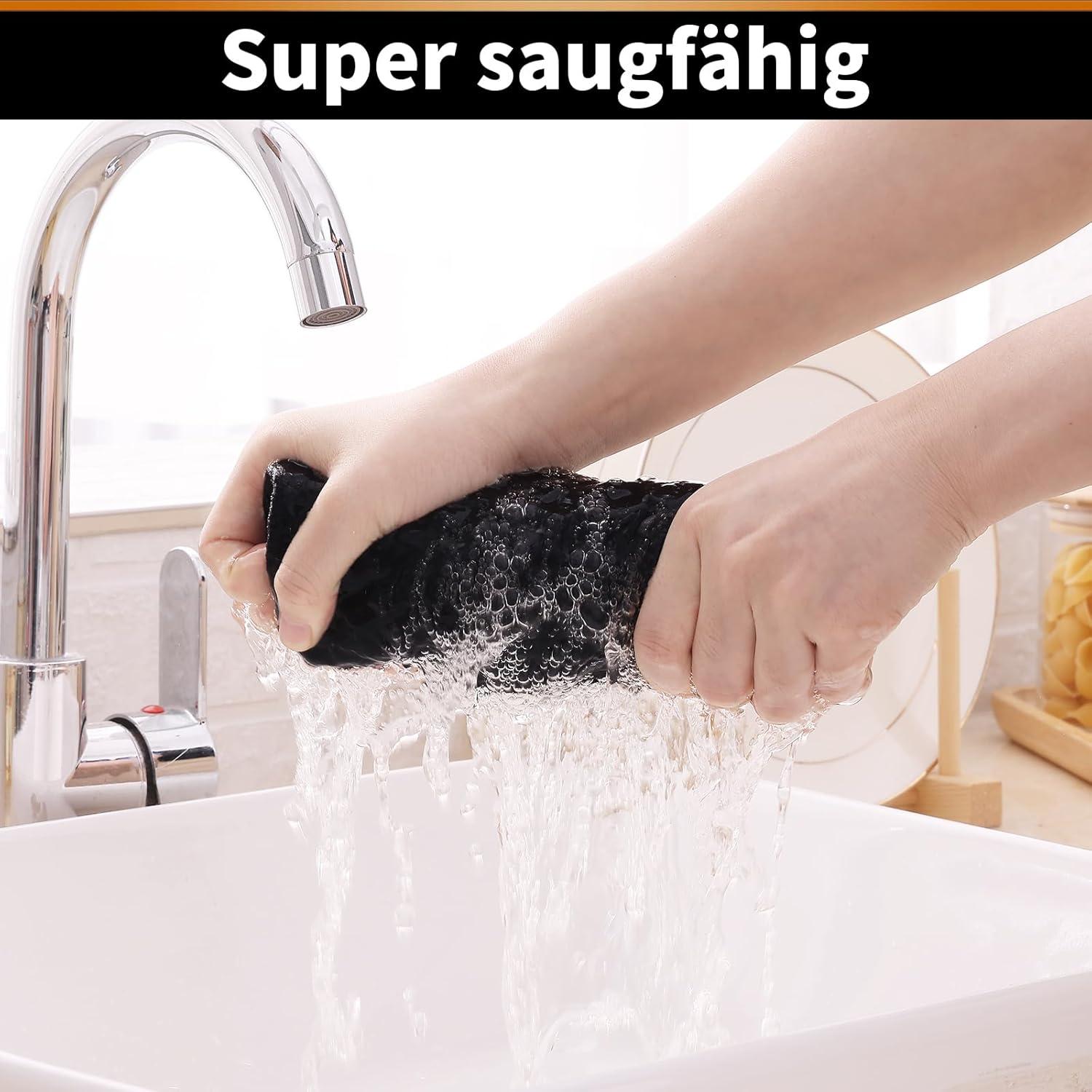 Microfasertücher 4er-Set Saugfähige Küchentücher Schwarz