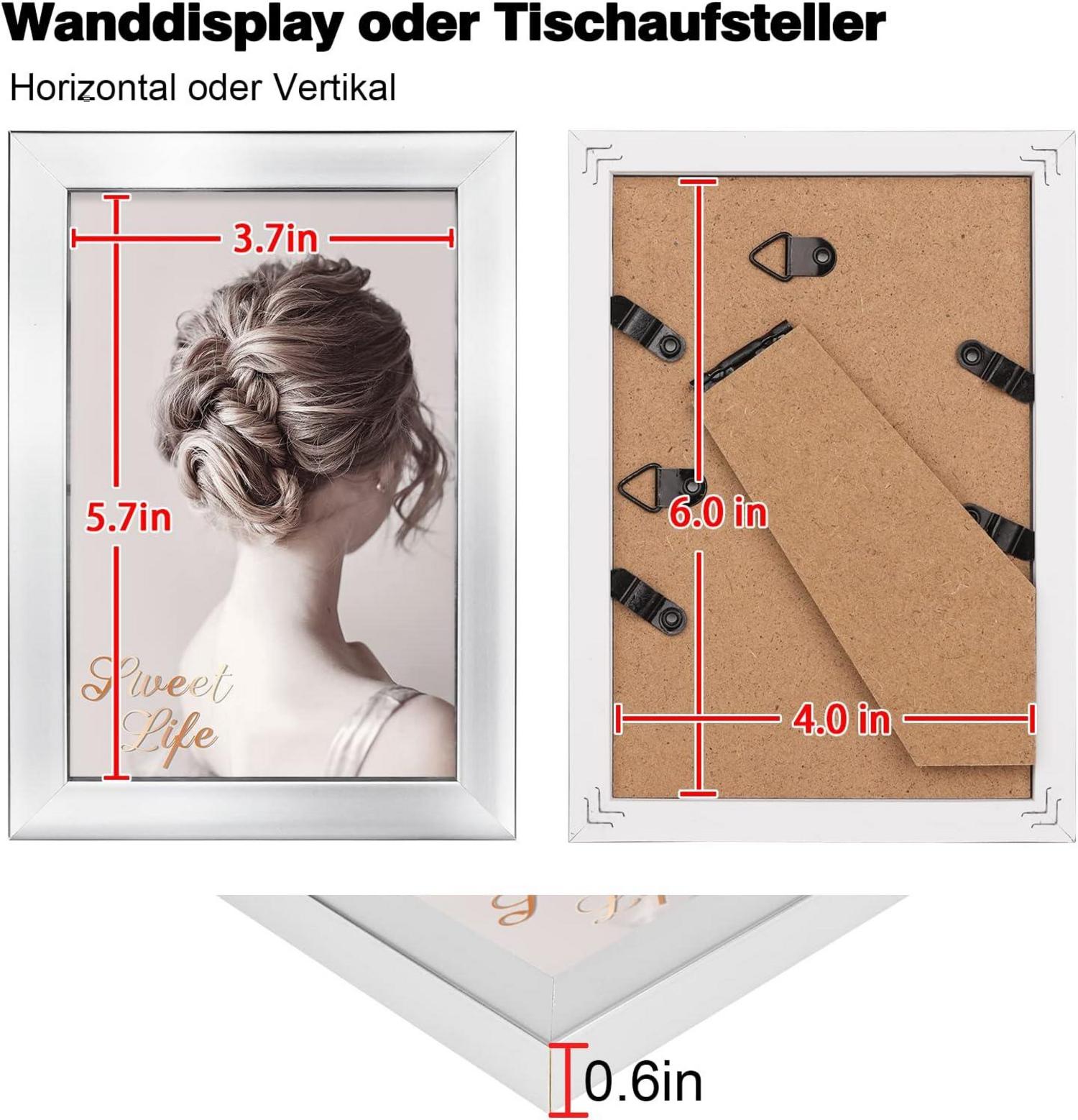 Bilderrahmen 10x15 Holz-Verbund Silber Glas 4er-Set
