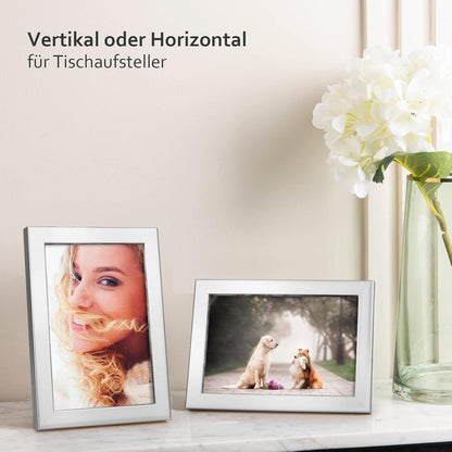 Bilderrahmen 10x15 Set Robustes Holz mit Echtem Glas Silber