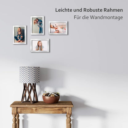 Egofine Bilderrahmen 10x15 Silber 4er-Set mit Echtem Glas