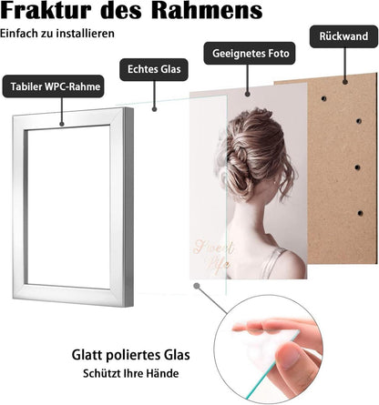 Bilderrahmen 10x15 Silber Holz-Verbund Echtglas 4er-Set Elegante Wanddeko