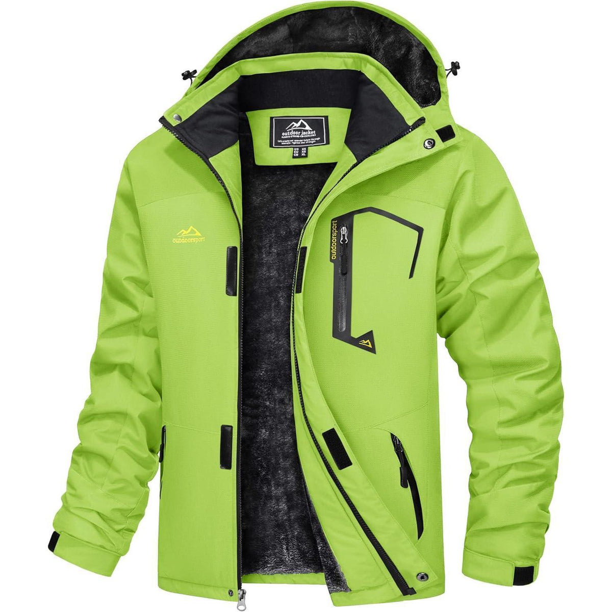 Herren Winterjacke wasserdicht winddicht mit Fleece Neongrün XL