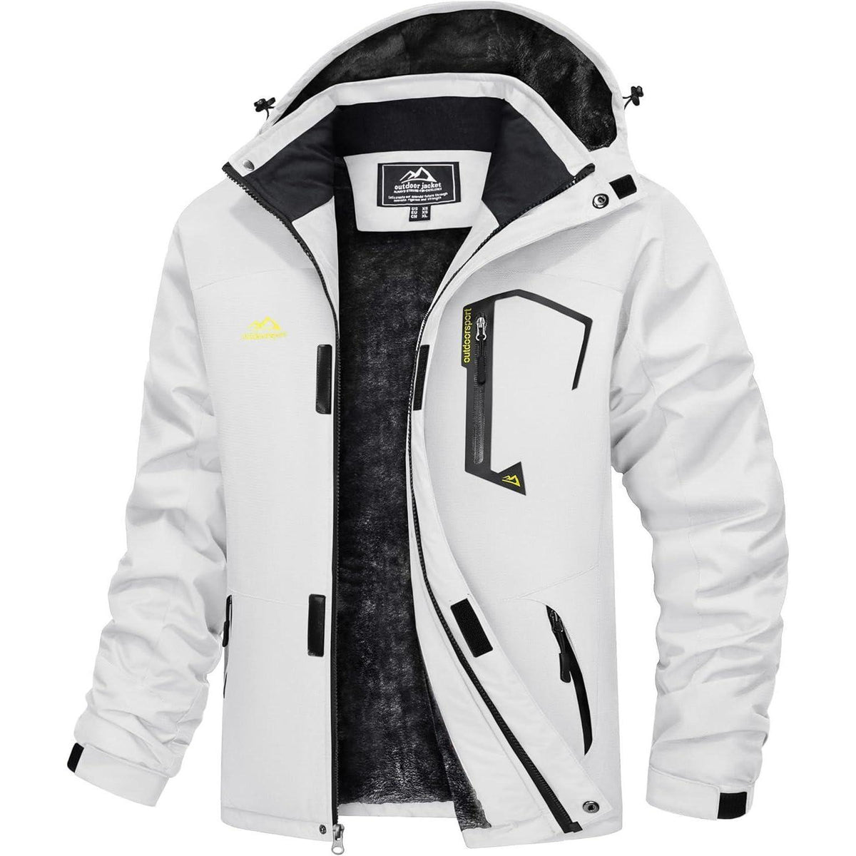 Herren Winterjacke wasserdicht warm gefüttert mit Kapuze Weiß